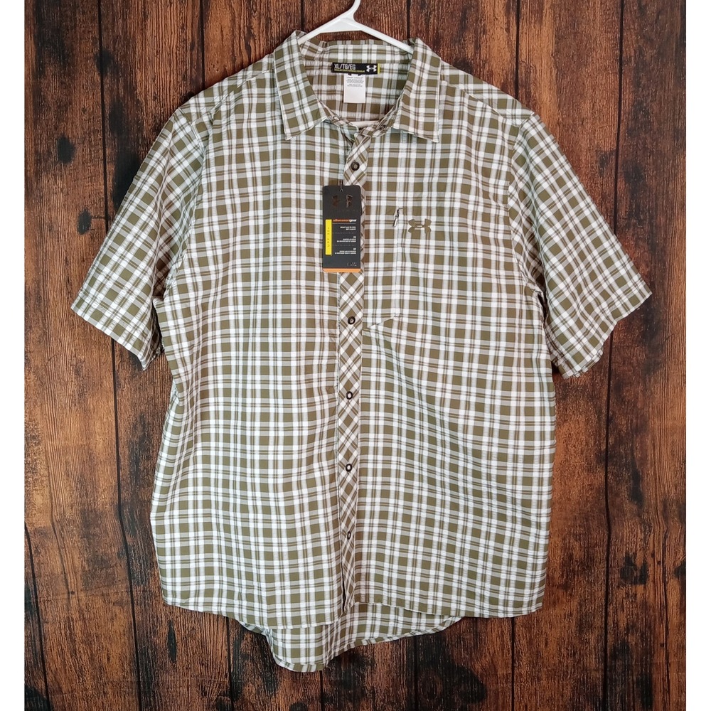 Under Armour Mens XL Plaid Button Down Shirt Olive Green AllSeasonGear 1235295